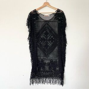 Johnny Was Black crochet fringe cover up